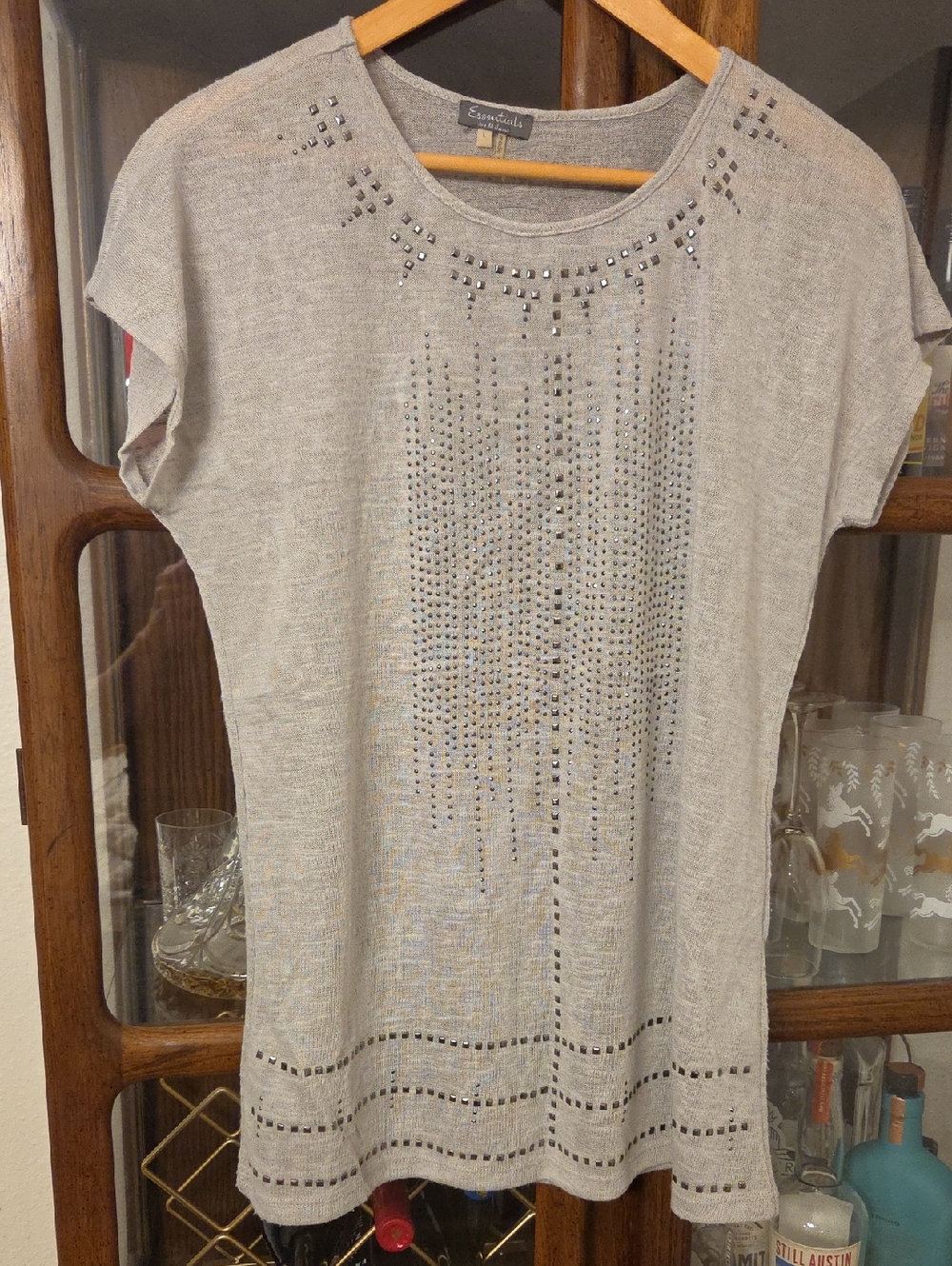Essentials by Milano Light Gray Delicate & Feminine Studded Knit Tunic